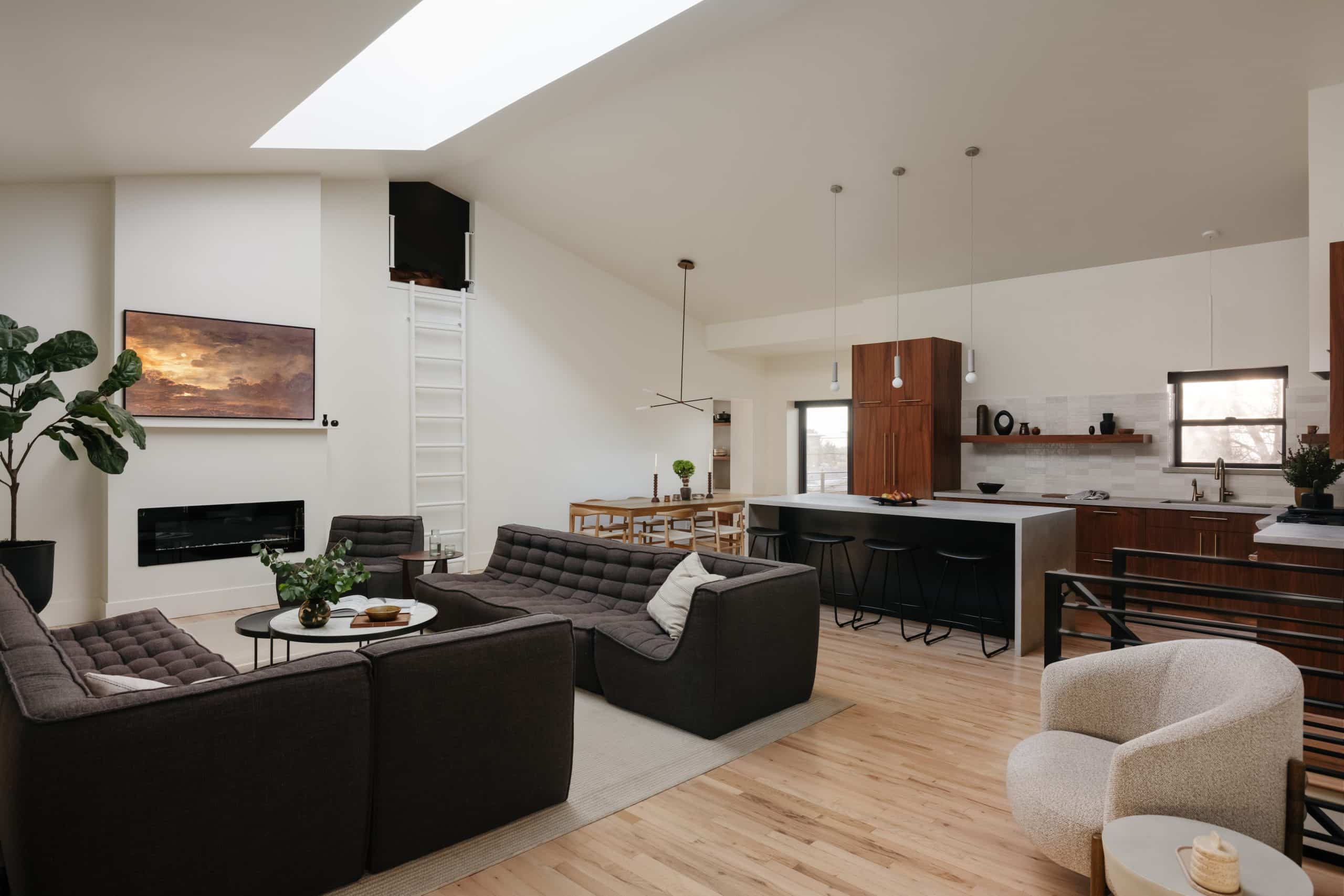 Wide view of the open-concept main living space