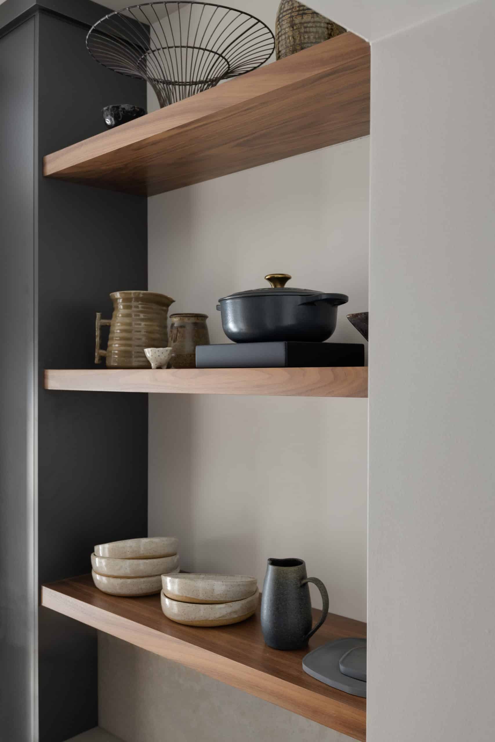 Detail of the styled pantry shelves