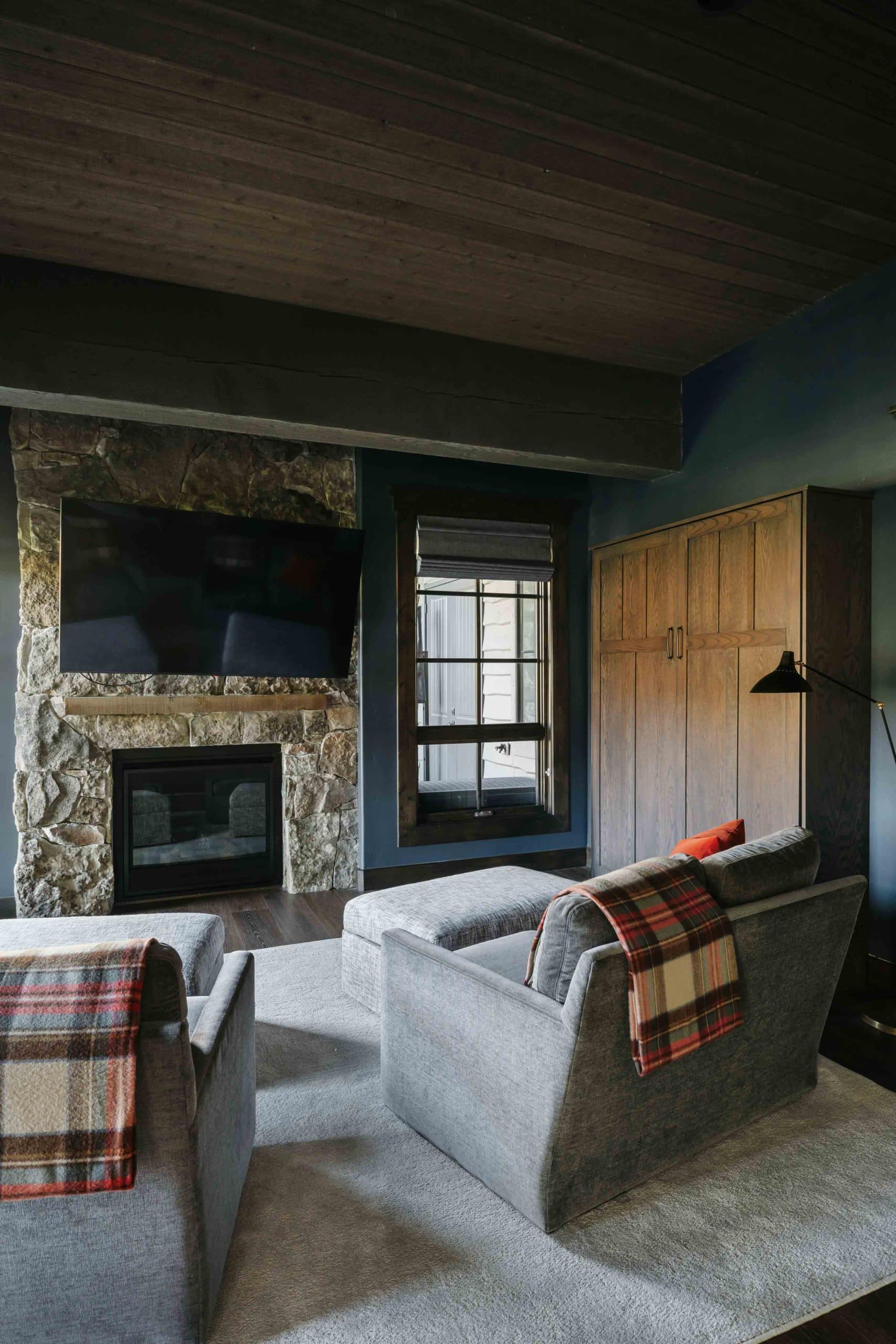 Kids’ rec room with durable, easy-to-clean upholstery and a relaxed media layout
