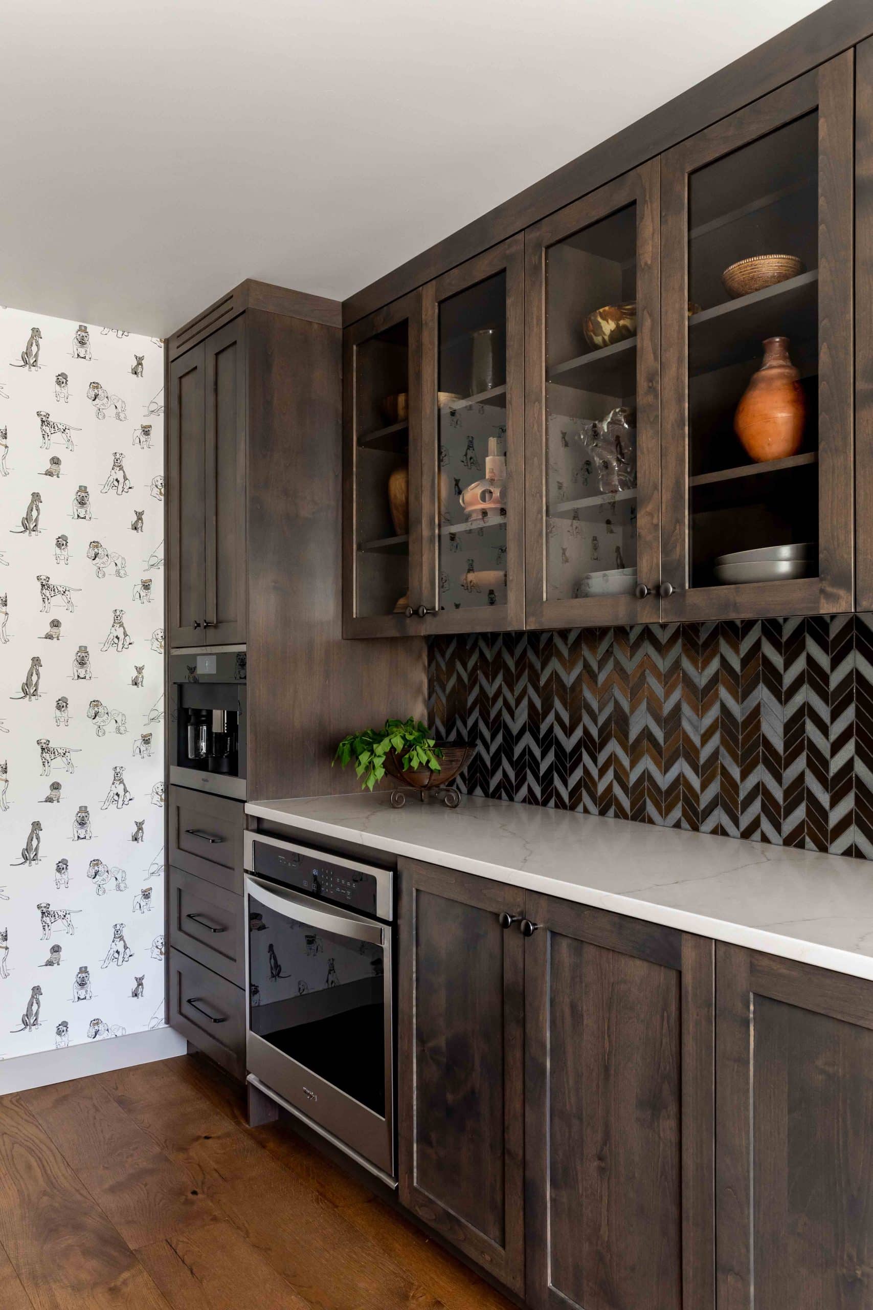 Long angled view of the pantry